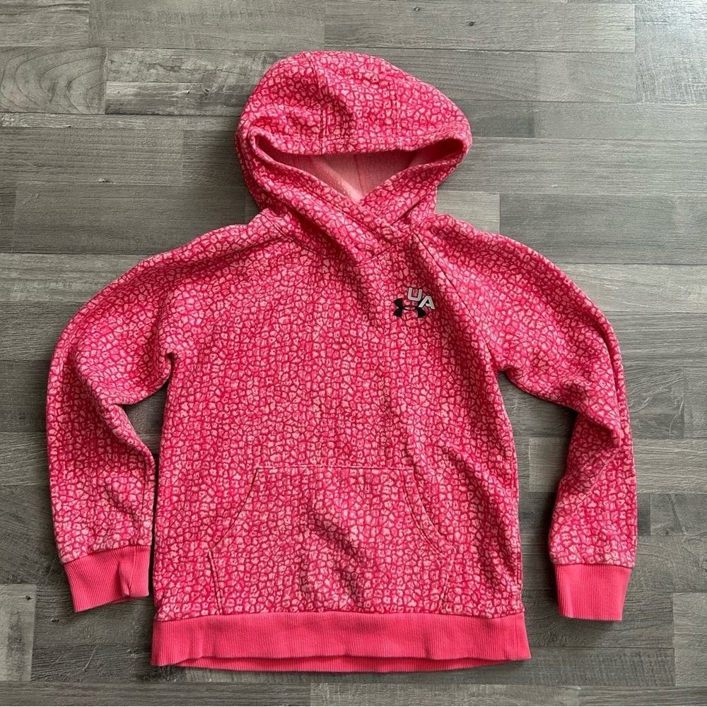 Under Armour Girls Pink Rival Fleece Print Hoodie M